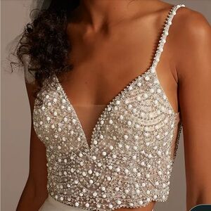 Elegant Pearl and Crystal Embellished Top by DB
